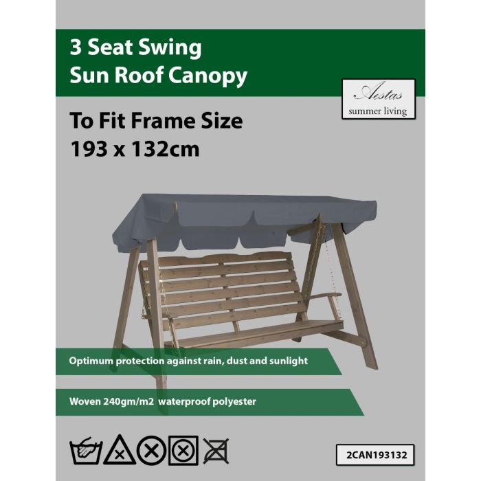 Grey 3 Seat Swing Canopy 193x132cm