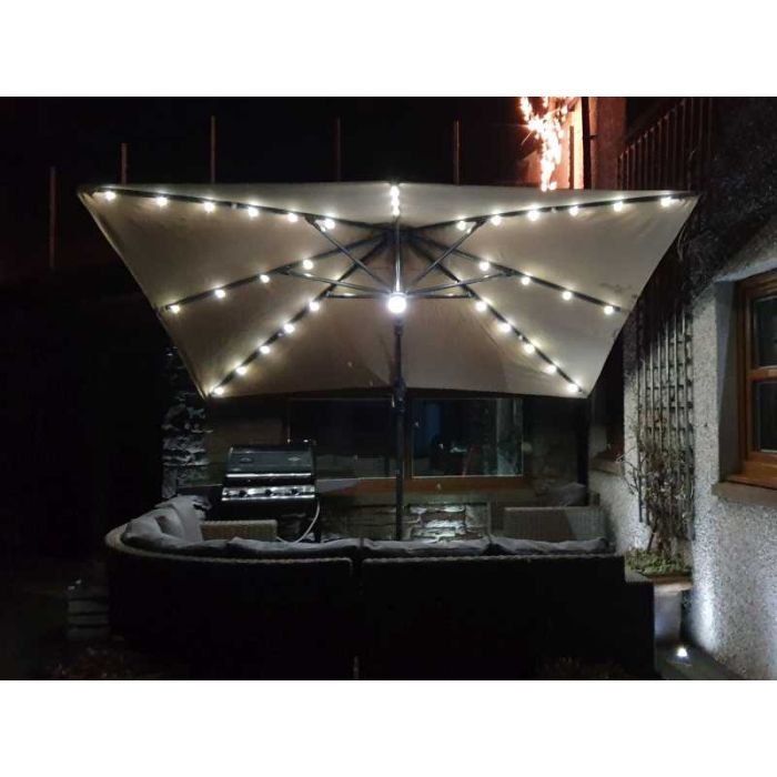 Barbados Cantilever Parasol 300cmx300cm Square with LED Lights - Taupe
